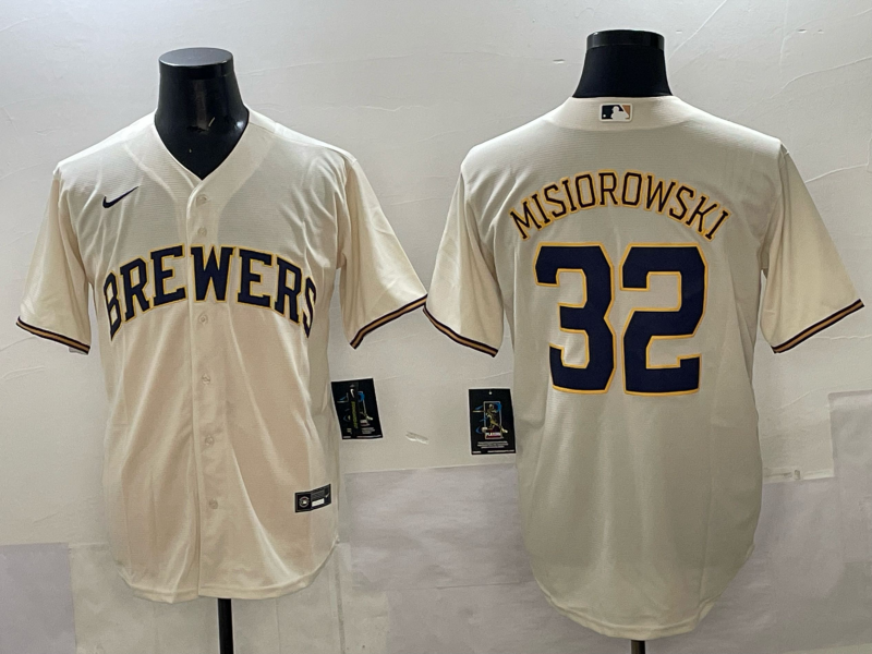 Men Milwaukee Brewers #32 Misiorowski cream Nike MLB 2025 jersey 006->milwaukee brewers->MLB Jersey